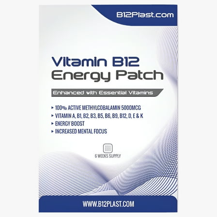 B12Plast Transdermal Vitamin B12 Patch 5000mcg Plus 10 Essential Vitamins - 6 Weeks Supply