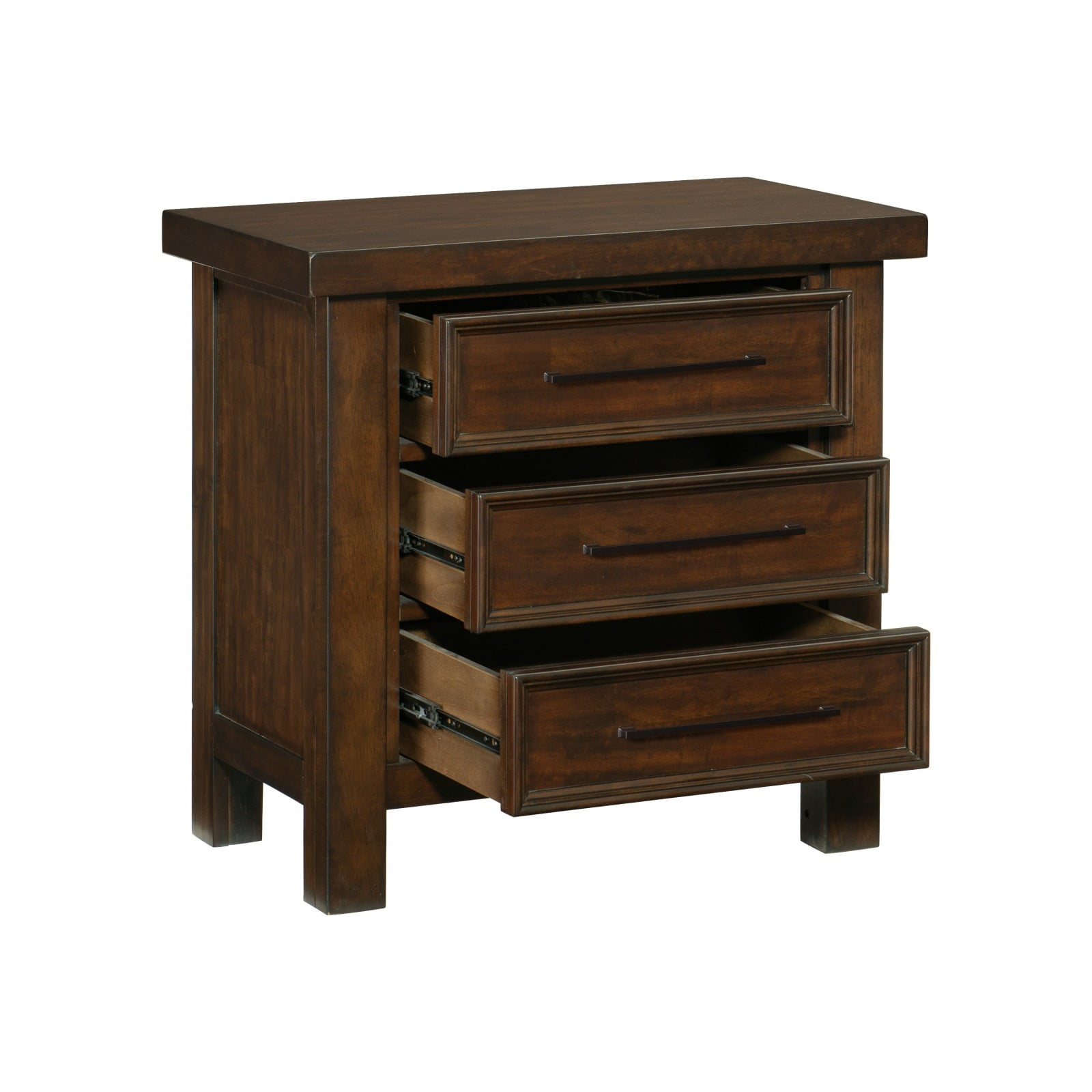 Miekor Furniture Classic Brown Finish Nightstand of 3x Drawers Mango Veneer Wood Transitional Bedroom Furniture W5U292