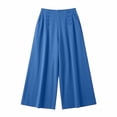 thumbnail image 4 of ZHYou No Boundarie Wide Leg Dress Pants for Women and Womens Plus High Waisted with Buttons Elastic Waist with Pockets Casual Pull On Trousers Blue Size M, 4 of 5
