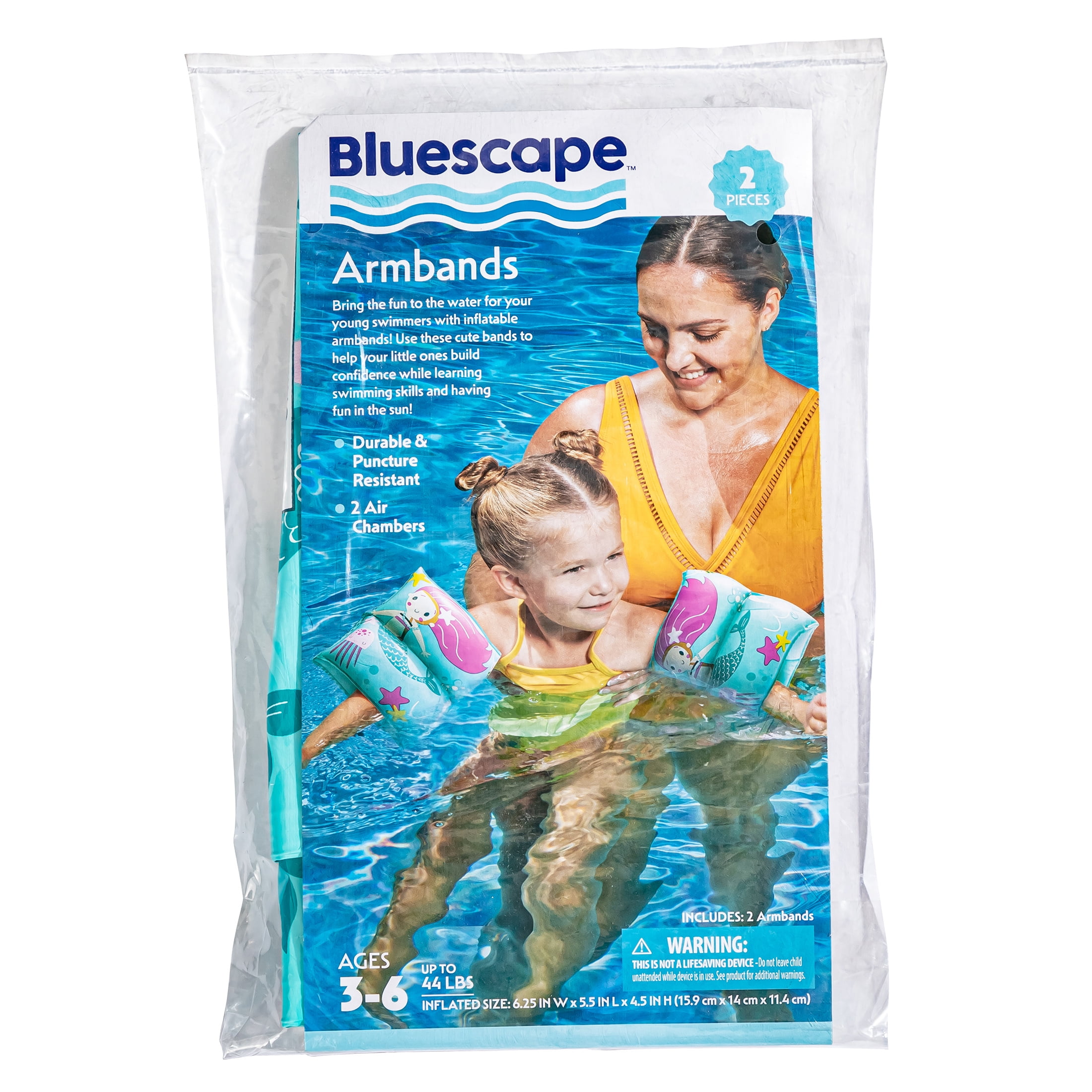 (2 pack) Bluescape Mermaid Inflatable Printed Kids Armbands for Swimming and Floating, Ages 3 to 6, Unisex