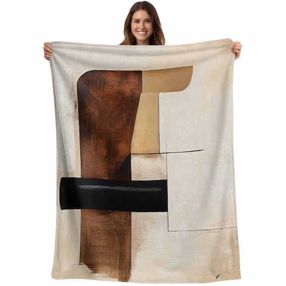 Vintage Brown Color Blocks Throw Blankets, Abstract Graffiti Art Modern Soft Fleece Blanket Decorative for Home Sofa Couch Chair Living Bedroom, 50x60 inches,