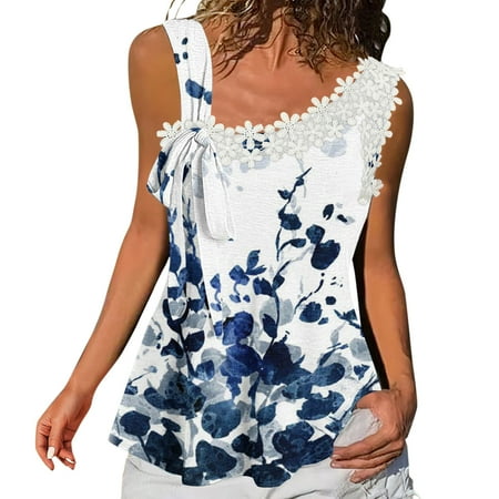 

Dtydtpe Fit And Flare Shirts For Women Casual Print Sleeveless Lace Flower Tank Fahion Ladies Flowy Tunic Tops Comfy Cute Summer Top Blouse Graphic Compression Top Men Dressy Shirt 3xl Maternity