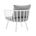 thumbnail image 4 of Contemporary Modern Urban Designer Outdoor Patio Balcony Garden Furniture Armchair Lounge Chair, Aluminum Fabric, White Grey Gray, 4 of 6