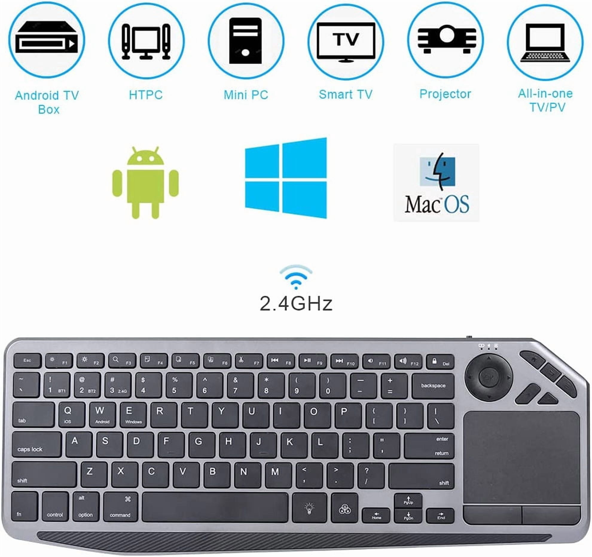 JOMAA 2 IN 1 TV Compact Keyboard with Mouse Function, 2.4Ghz and Bluetooth, Rechargeable, Support 3 Device for Smart TV, Tablet, Laptop etc,