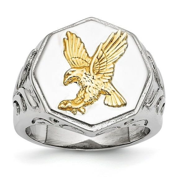 Auriga Fine Jewelry Stainless Steel Polished Yellow IP-plated with Sterling Silver Eagle Ring for Men Size 10