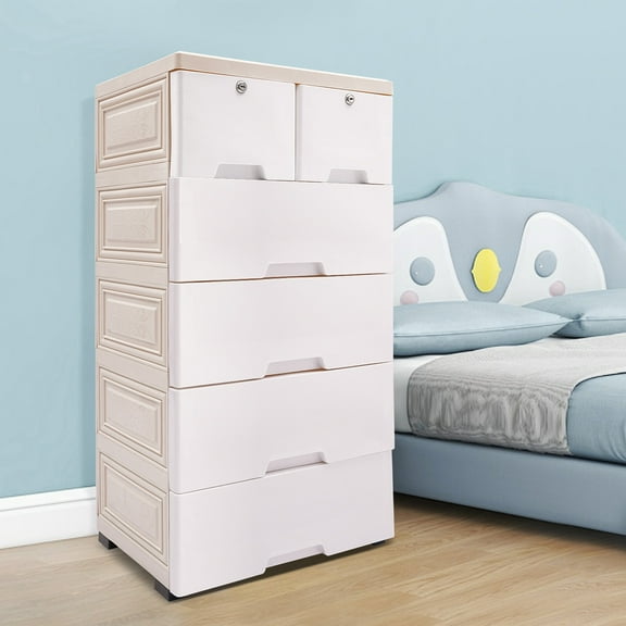 AetherLove Plastic Drawers Dresser Storage Cabinet with 6 Drawers Closet Drawers Tall Dresser Organizer 19.69 * 13.78 * 40.16 inch (White)