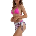 thumbnail image 4 of Conjuntos de bikini de triángulo para mujer de 3 piezas, con corte alto, tanga, falda con estampado de hojas, trajes de baño, talla X-Large, rojo rosa, 4 of 5