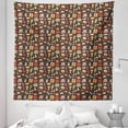 thumbnail image 1 of Autumn Tapestry, Season Camp Items Marshmallow Hot Chocolate Campfire Pumpkin Fall, Fabric Wall Hanging Decor for Bedroom Living Room Dorm, 5 Sizes, Dark Taupe and Pale Orange, by Ambesonne, 1 of 1