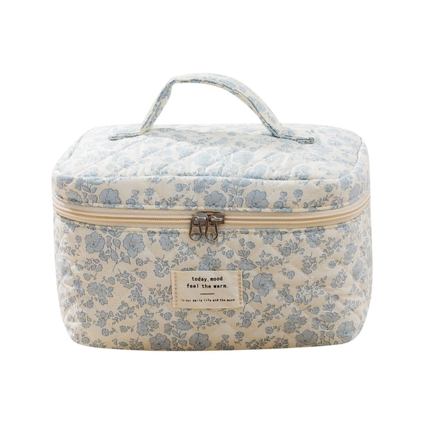 Neceser de gran capacidad con compartimento floral pequeño y acolchado, con bonitas flores