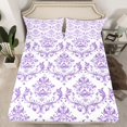 thumbnail image 2 of Homewish Dreamy Purple Damask Twin Sheet Sets, Tribal Bohemian Floral Twin Fitted Sheet, Teens Girls Adult Women Flat Sheet, Microfiber Bedroom Decor, 3 Pieces, 2 of 7