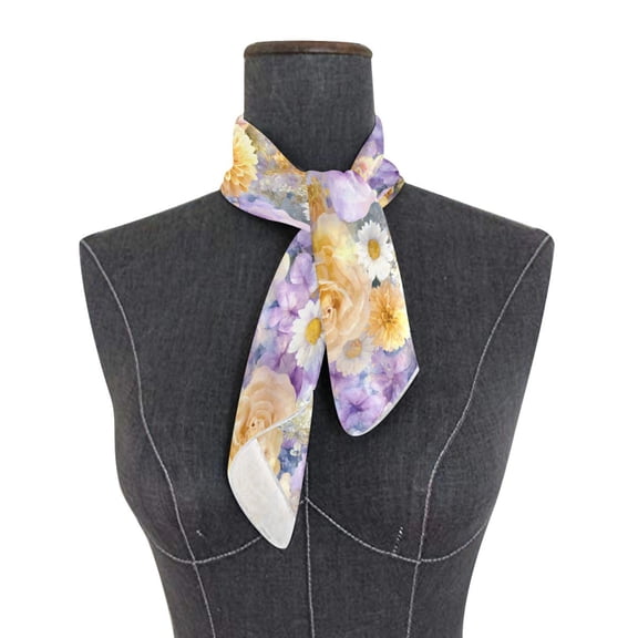 Square Scarf 24x24 Inch Romantic Rose Daisy Pattern Silky Satin Sun Protection Neck Scarf for Women Multi-Purpose Head Wrap Bandana for Hair Bag Decoration