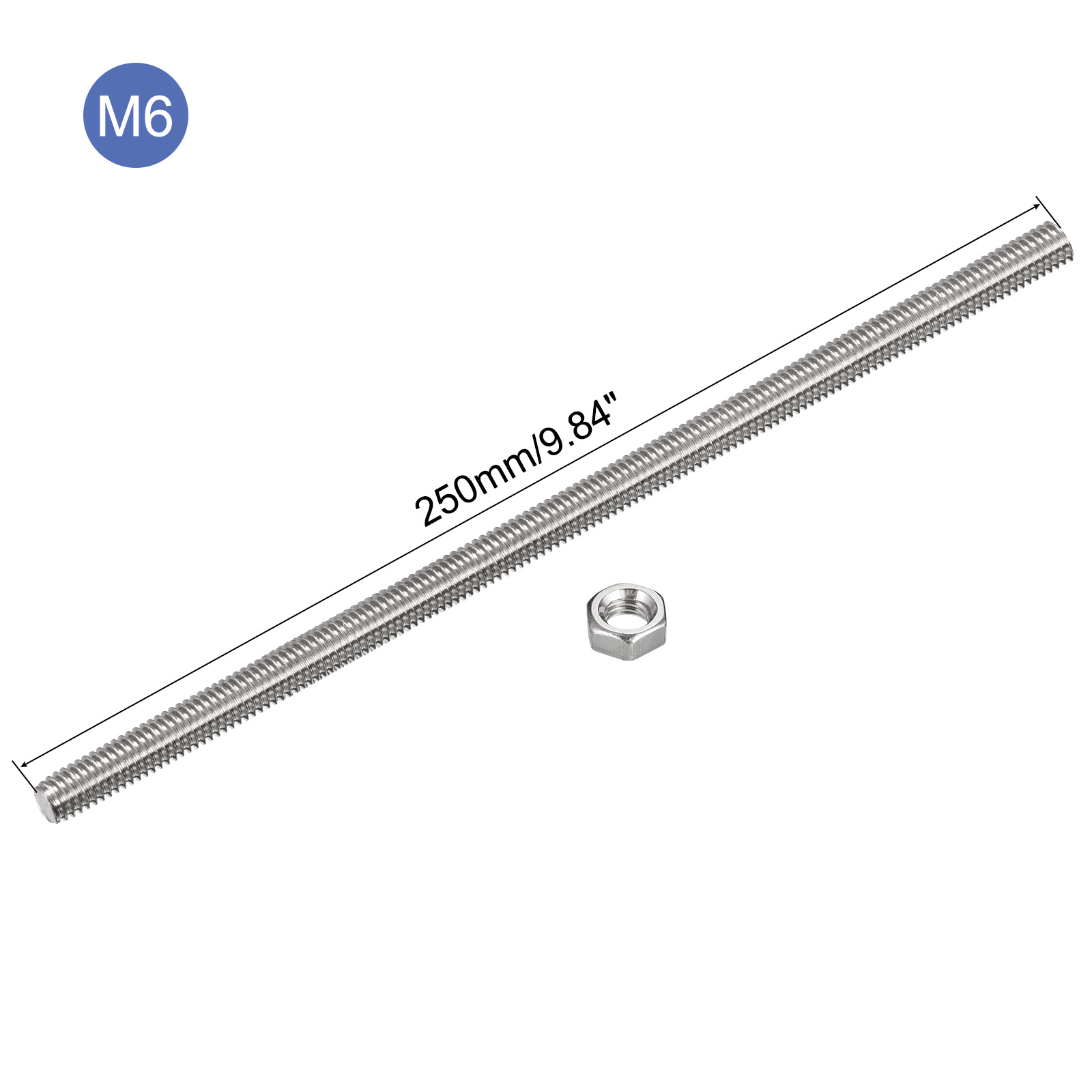 Uxcell 12Pack M6 x 250mm Fully Threaded Rod w 12Pack Hex Nuts, 1mm Pitch 304 Stainless Steel Right Hand Threaded Rod
