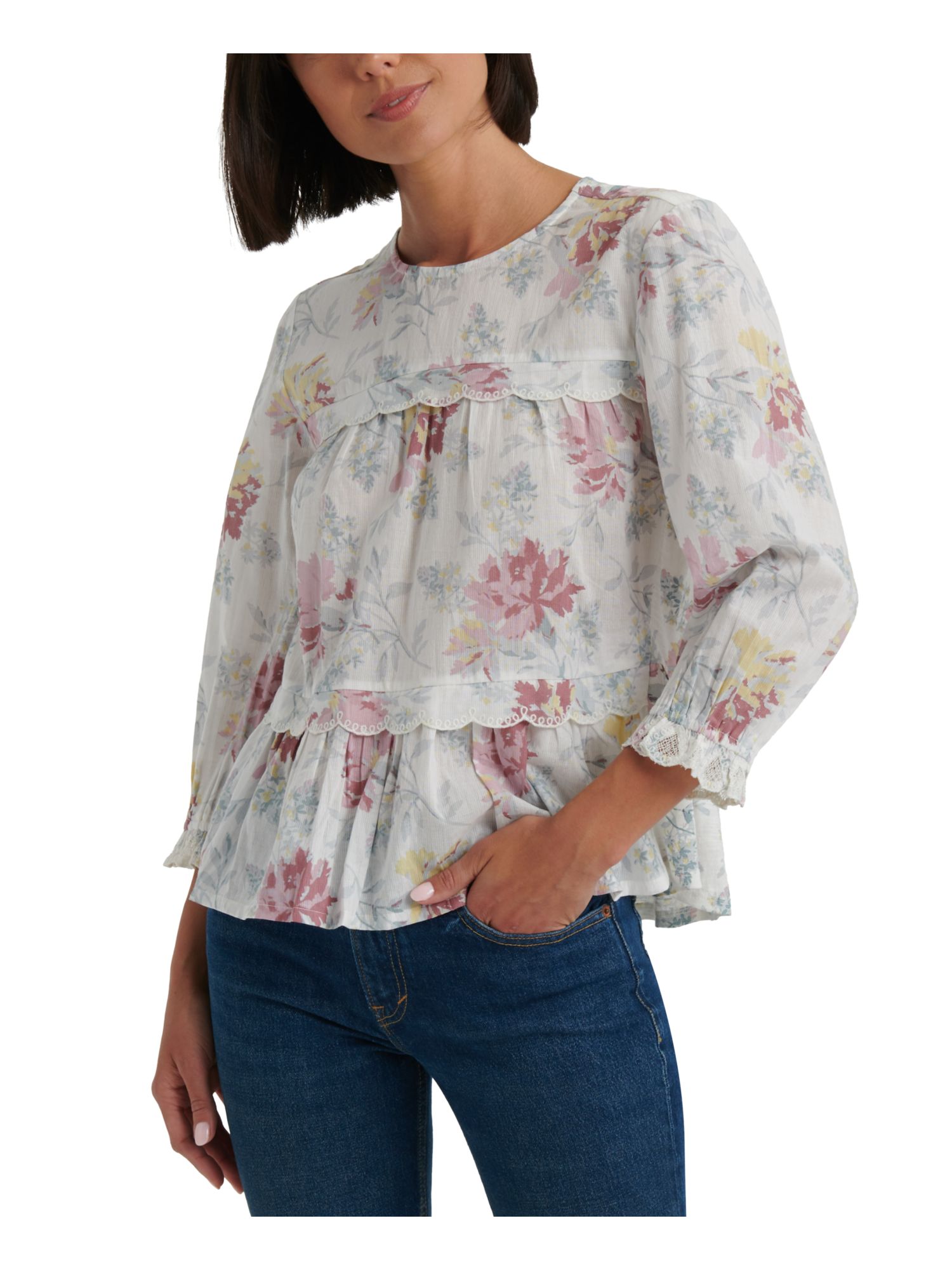LUCKY BRAND Womens Beige Ruffled Floral 