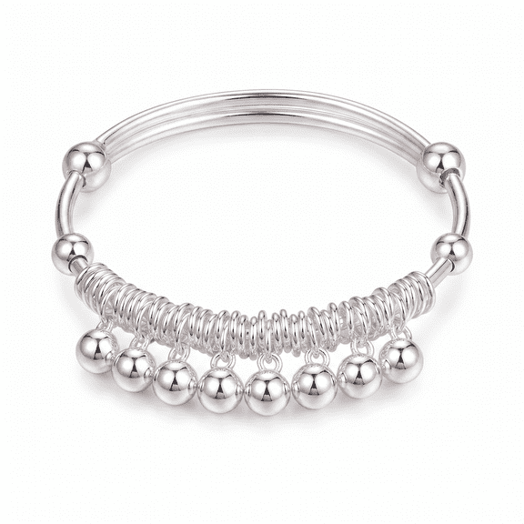 RUNDRAW Unbranded Silver Plated Bell Charm Adjustable Bangle Bracelet for Women