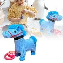 Blue Interactive Walking Singing Pony Toy Horse Light-Up Talking Pony with Leash Electric Plush Pony Horse Pet Toy for Birthday Christmas