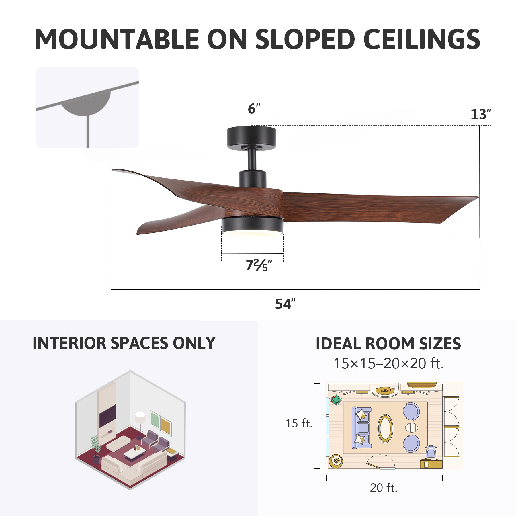 Bestco 54'' Modern Walnut Reversible Integrated LED Ceiling Fan with Light Kit
