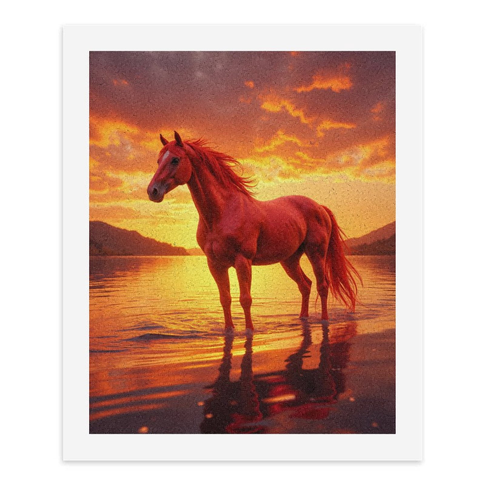 Paint By Numbers Kit for Adults Beginner - DIY Fiery Horse Sunset Reflection Lake Canvas Painting Kits for Adults, Frameless Paint By Number for Adults for Home Wall Decor 16x20 Inch
