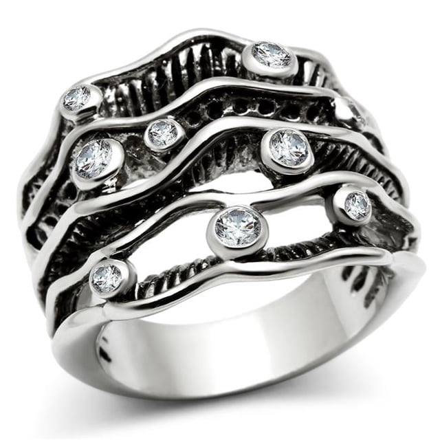 Alamode 3W221-9 Women Rhodium Brass Ring with AAA Grade CZ in Clear - Size 9