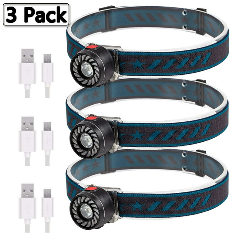 Elbourn 3 Pack Super Bright LED Headlamp, Rechargeable Bicycle Headlamp 7  Modes 300 Lumens Waterproof with Hook for Camping Hiking 