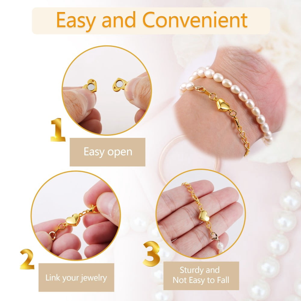 Lancharmed Gold Bracelet Connecting Clasp Alloy Heart Shape Magnetic Clasp Golden 8Pcs Jewellery Clasp Necklace Extenders for Women 21St Birthday Gifts for Her