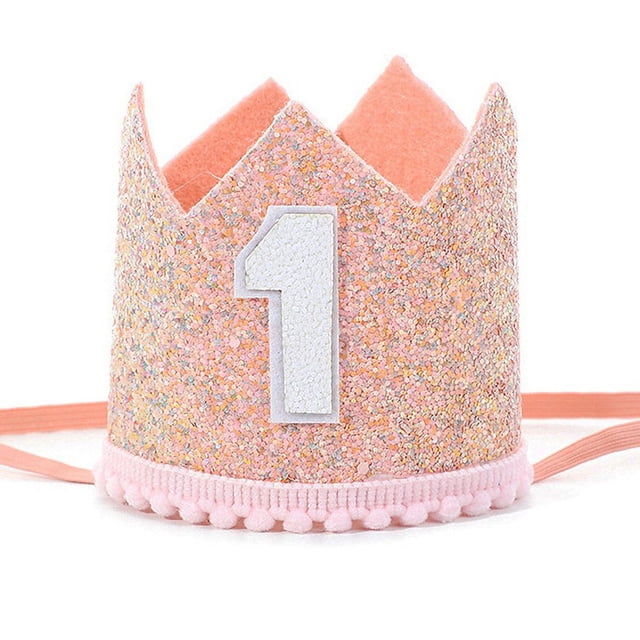 Decoración de fiesta de cumpleaños infantil, cumpleaños de un año, decoración de fiesta con corona, sombrero, diseño del lugar