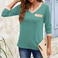 thumbnail image 3 of Long Sleeve Women's V-neck Slim T-shirt Color Block Casual Tops, 3 of 4