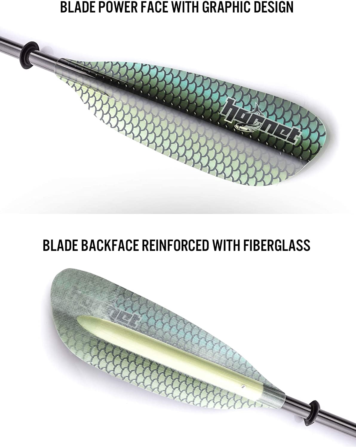 Graphic Fiberglass Multi Functional Kayak Paddle (Green Scale Design)