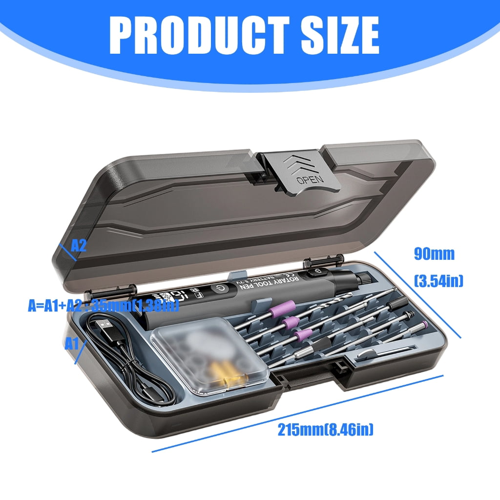 PatungKu 34 in 1 Digital Engraving Pen with LED Light 6 Speed Adjustment 16000 WHIRLS Rechargeable Forward Reverse Function for Accuracy Control