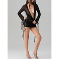thumbnail image 5 of LMLYSoH Women Bikini Cover-Ups Solid Color Mesh See-Through Cowl Neck Long Sleeve Tie-Up Wrapped Hip Beach Mini Dress, 5 of 9