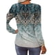 thumbnail image 2 of Tops Camisetas de cuello redondo y manga larga para mujer Blusas tipo túnica Blusa estampada Camisa elegante informal para mujer con tapeta de botones (multicolor, S-XXL), 2 of 4
