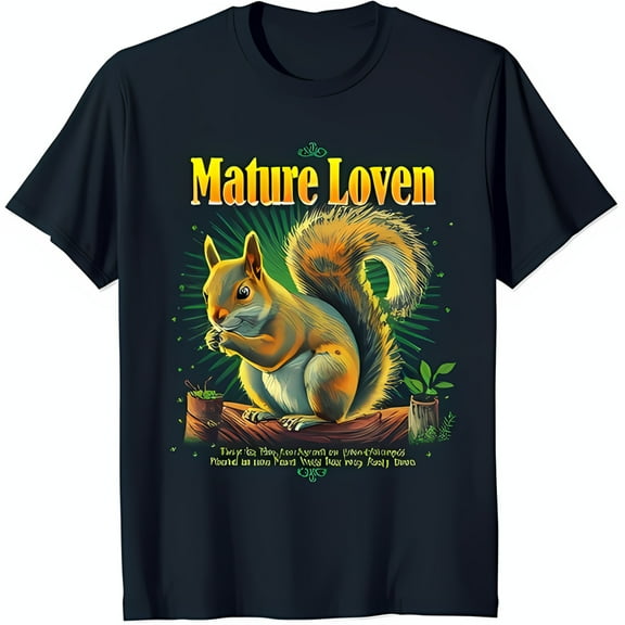 Black T-Shirt with Cartoon Squirrel Graphic ' Loven' Design