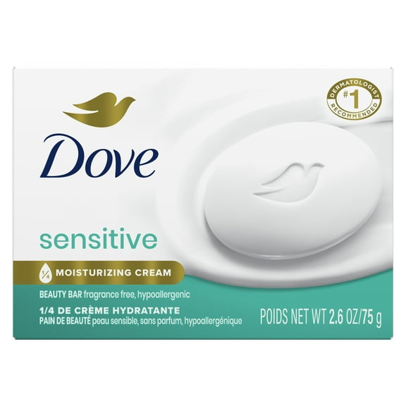 Dove Beauty Bar Soap for Women Sensitive Skin Fragrance Free and Hypoallergenic, 2.6 oz