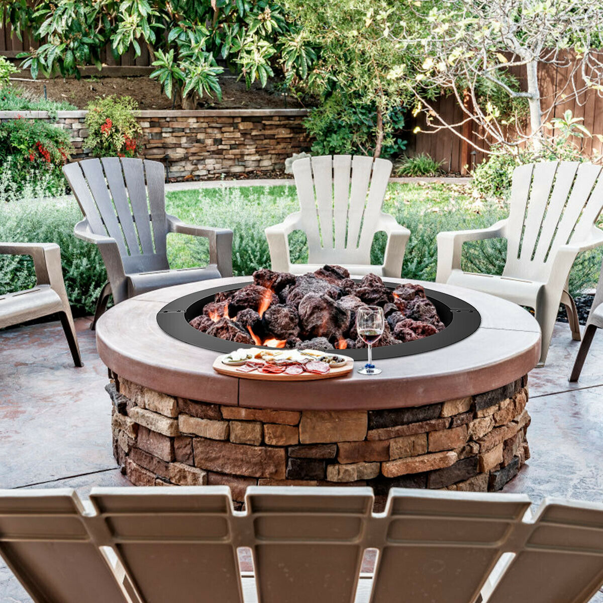 Gymax 36 Inch Round Steel Fire Pit Ring Liner DIY Wood Burning Insert - image 3 of 10