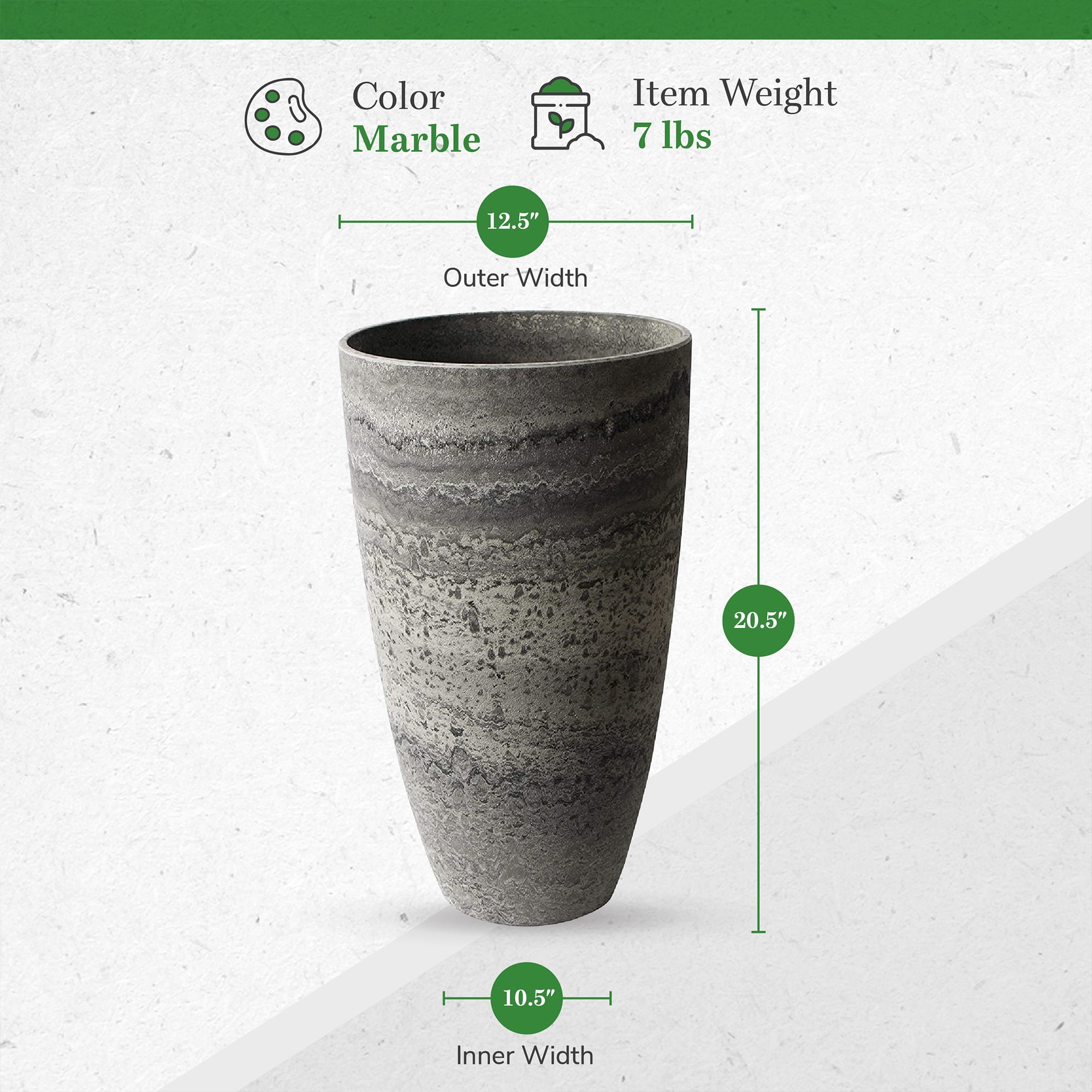 Algreen Acerra 12 x 20" Curved Patio Vase Garden Planter, Marble (2 Pack)