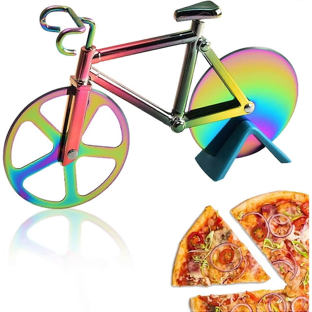Bike Pizza Cutter, Bike Non-Stick Pizza Cutter with Stand, Super Sharp Blades, Suitable for Cutting Pizza