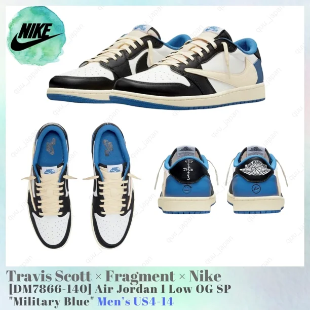 Travis Scott × Fragment × N I-K-E A i r-Jor-dan 1 Low OG SP Military Blue DM7866-140