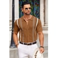 thumbnail image 3 of COOFANDY Mens Knit Polo Casual Stylish Collared Shirt Short Sleeve Crochet Button Down Shirt Beach Vacation Striped Shirts, 3 of 6