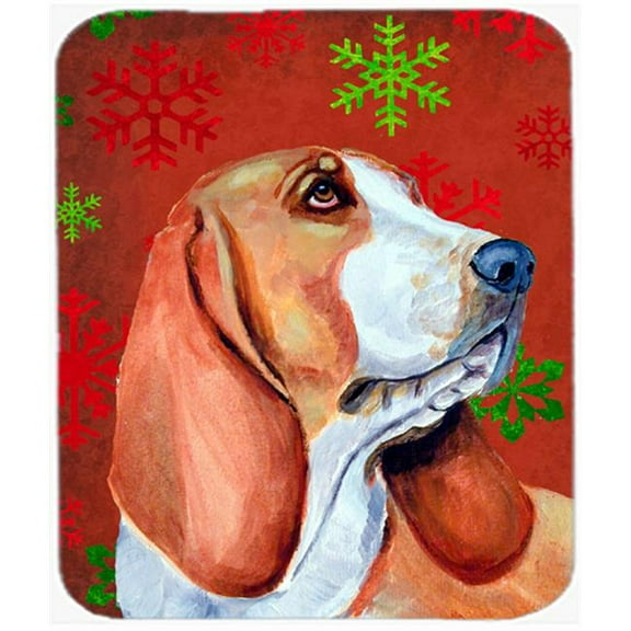 Basset Hound Red And Green Snowflakes Christmas Mouse Pad, Hot Pad Or Trivet - 7.75 x 9.25 In.
