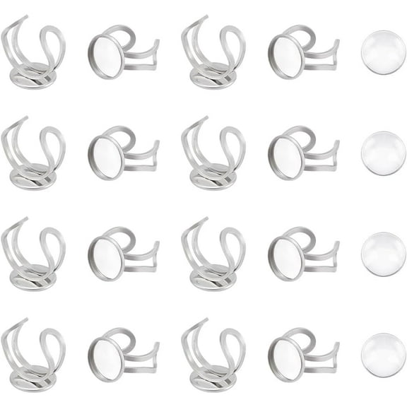 20 Sets DIY Blank Dome Finger Rings Stainless Steel Open Cuff Ring Making Kit Adjustable Ring Blanks 14mm Base Ring Bezel Tray with Glass Cabochons for Jewelry Making DIY
