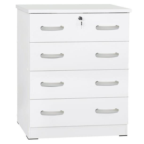 Cindy 4 Drawer Chest Wooden Dresser, White Dresser With Locking Drawers