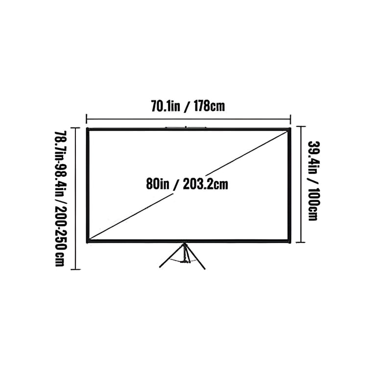 VEVOR Tripod Projector Screen with Stand 80 inch 4K HD 16:9 Home