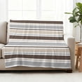 thumbnail image 3 of Flannel Throw Blanket for Couch Sofa Bed,Brown Beige Gray Stripes Line Soft Cozy Warm Fuzzy Blanket 40x50in, 3 of 9