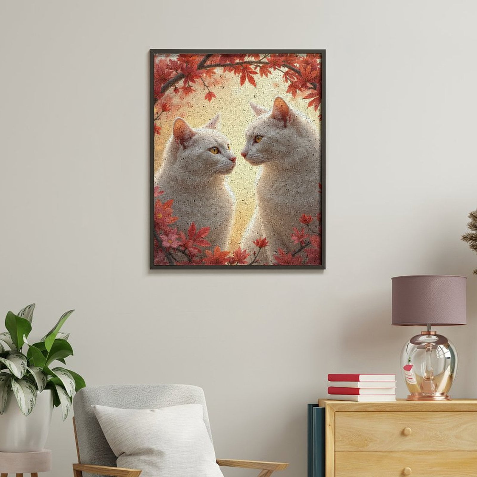 Paint By Numbers Kit for Adults Beginner - DIY White Cats Autumn Leaves Scene Canvas Painting Kits for Adults, Frameless Paint By Number for Adults for Home Wall Decor 16x20 Inch