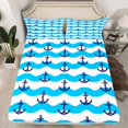 thumbnail image 2 of Erosebridal Cartoon Anchor Bed Sheets Set Full Size, Ocean Wave Bed Sheets Full, Stripe Geometry Decor 4pcs, 2 of 7