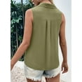 thumbnail image 6 of Women'S Casual Collar V Neck Button Down Sleeveless Tunic Blouse Shirt Tank Top Army Green XXXL, 6 of 7