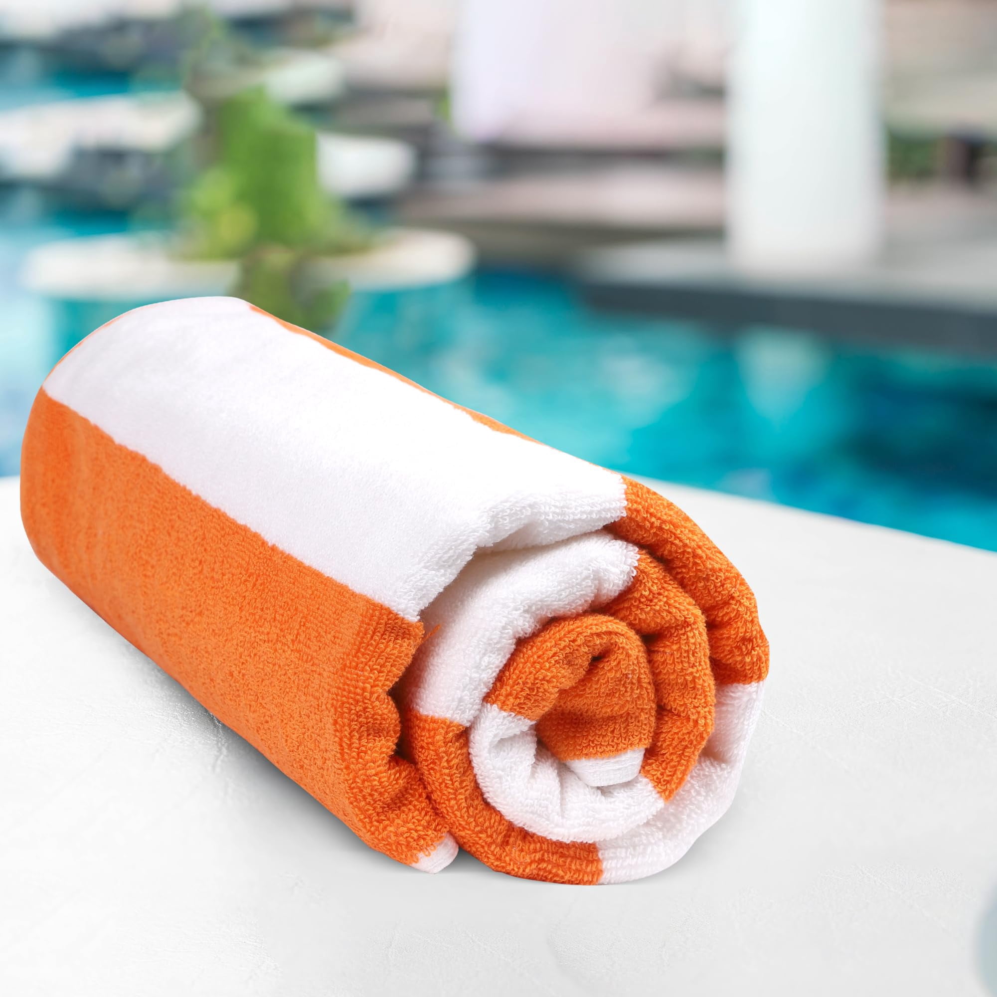 ESSELL 24/7 Oversized Cabana Stripe 4 Piece Beach Towel Set, 100% Cotton, Quick Dry, High Absorbent Bath Towel, (30”X60”), Perfect for Pool, Travel, Swim, Parties, Guests - Orange