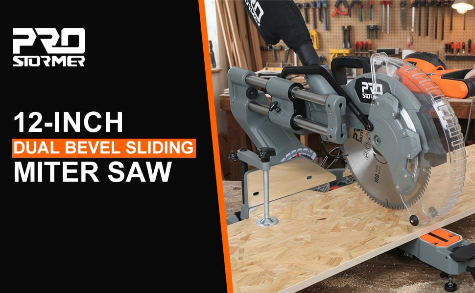 PRO 12-Inch Double Slope Sliding Composite Oblique Saw, 5000RPM, 15A Power Miter Saw, with Expansion Table and LED Shadow Line