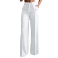 thumbnail image 2 of Favoffer Women Dress Wide Leg Pants High Waist Draped Straight Tube Solid Color Solid Color Functional Side Pockets Business Tailored Slacks for Office Daily Commute, 2 of 9