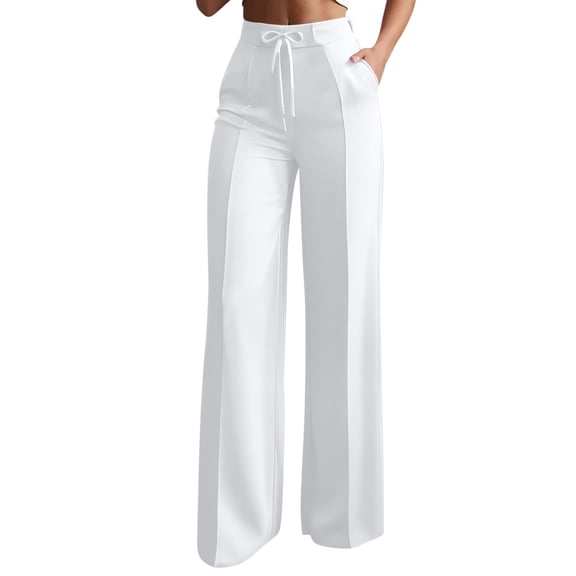Nhthy Ladies Elegant Draped Wide Leg Suit Pants, Heavy Drape Anti-Wrinkle Fabric, High Waist Design, Side Pockets, Office Commute Dressy Pants White XL