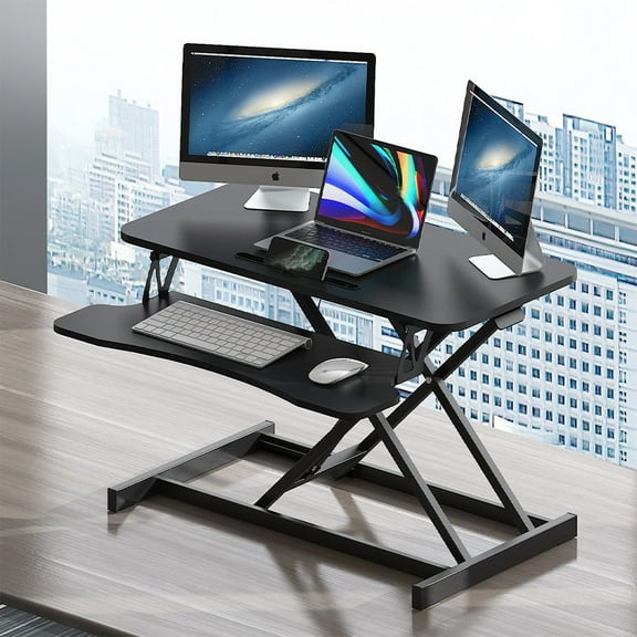Deiokin 32" Height Adjustable Sit Stand Desk Converter, Dual Monitor & Laptop Workstation